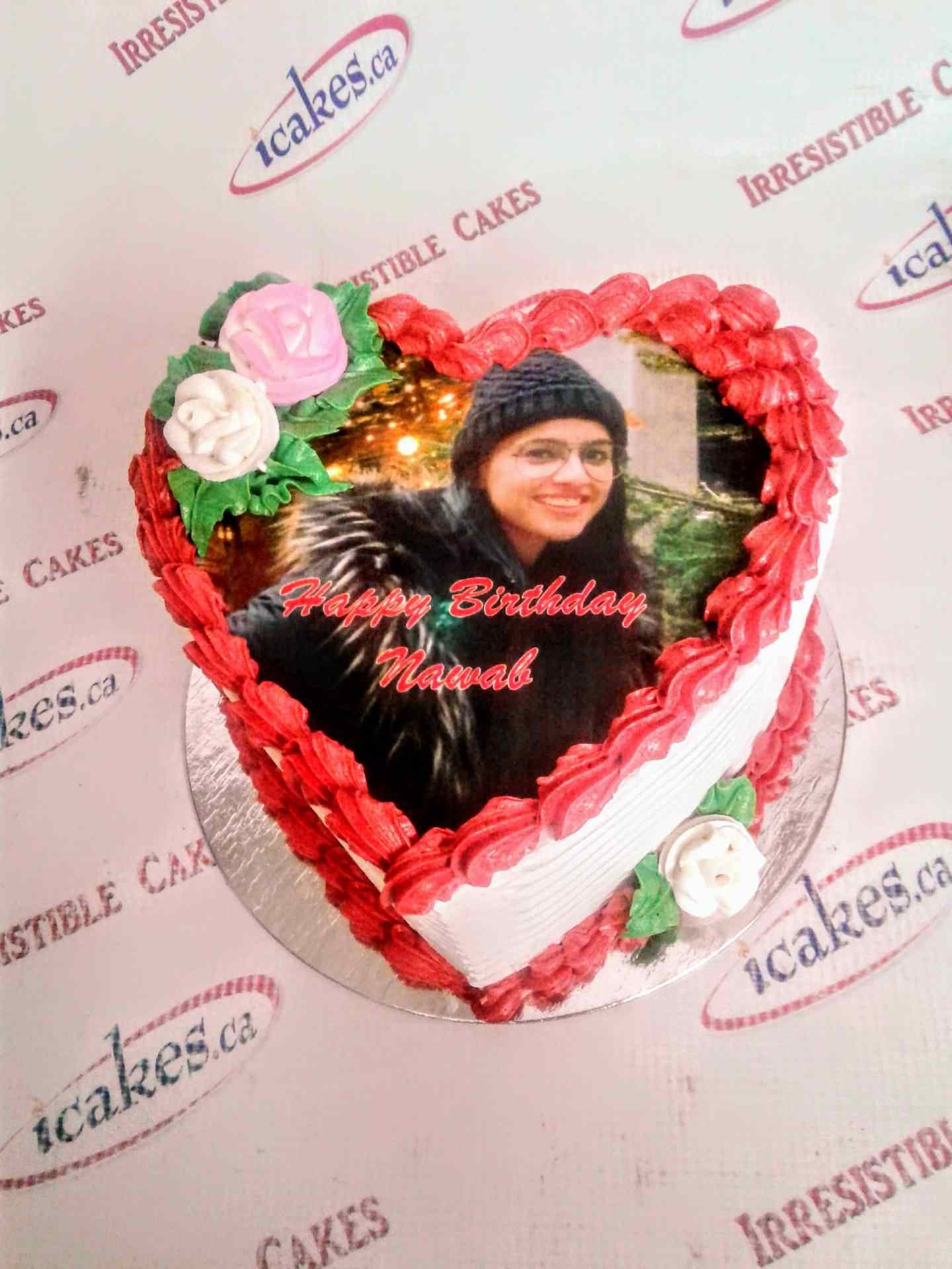 Heart Shape Full Face Photo/Picture Buttercream Birthday Cake For Woman/Man/Girl/Boy