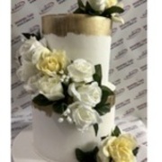 New Gold brush tall silk roses 2 tier wedding cake
