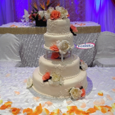 Camelot 4 Tier Fondant Pillars Popular floral Wedding Cake