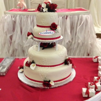 Camelot 4 Tier Fondant Pillars Popular floral Wedding Cake