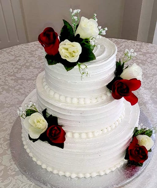 Rustic Nature, Silk Flowers floral  3 Tier Buttercream Wedding Cake