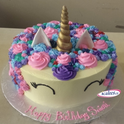 Unicorn  Gold Horn Birthday Cake For Kids/Girl