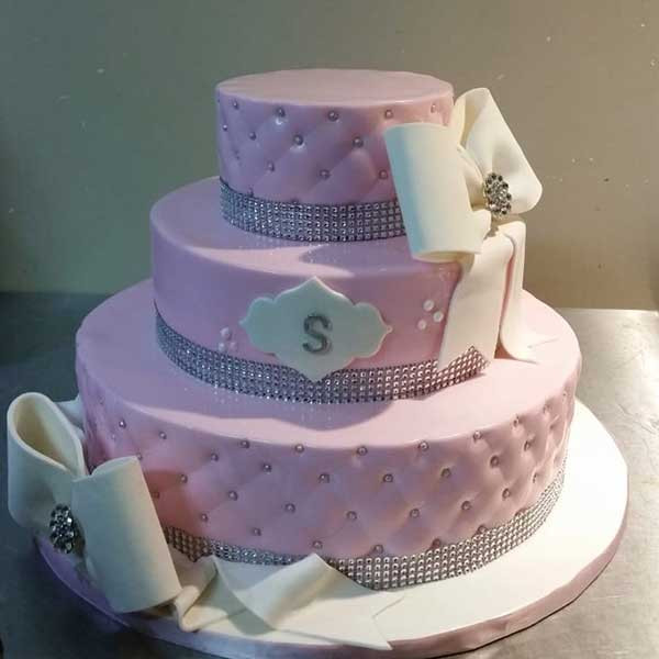 3 Tier Diamond Pink Fondant Sweet Sixteen Cake