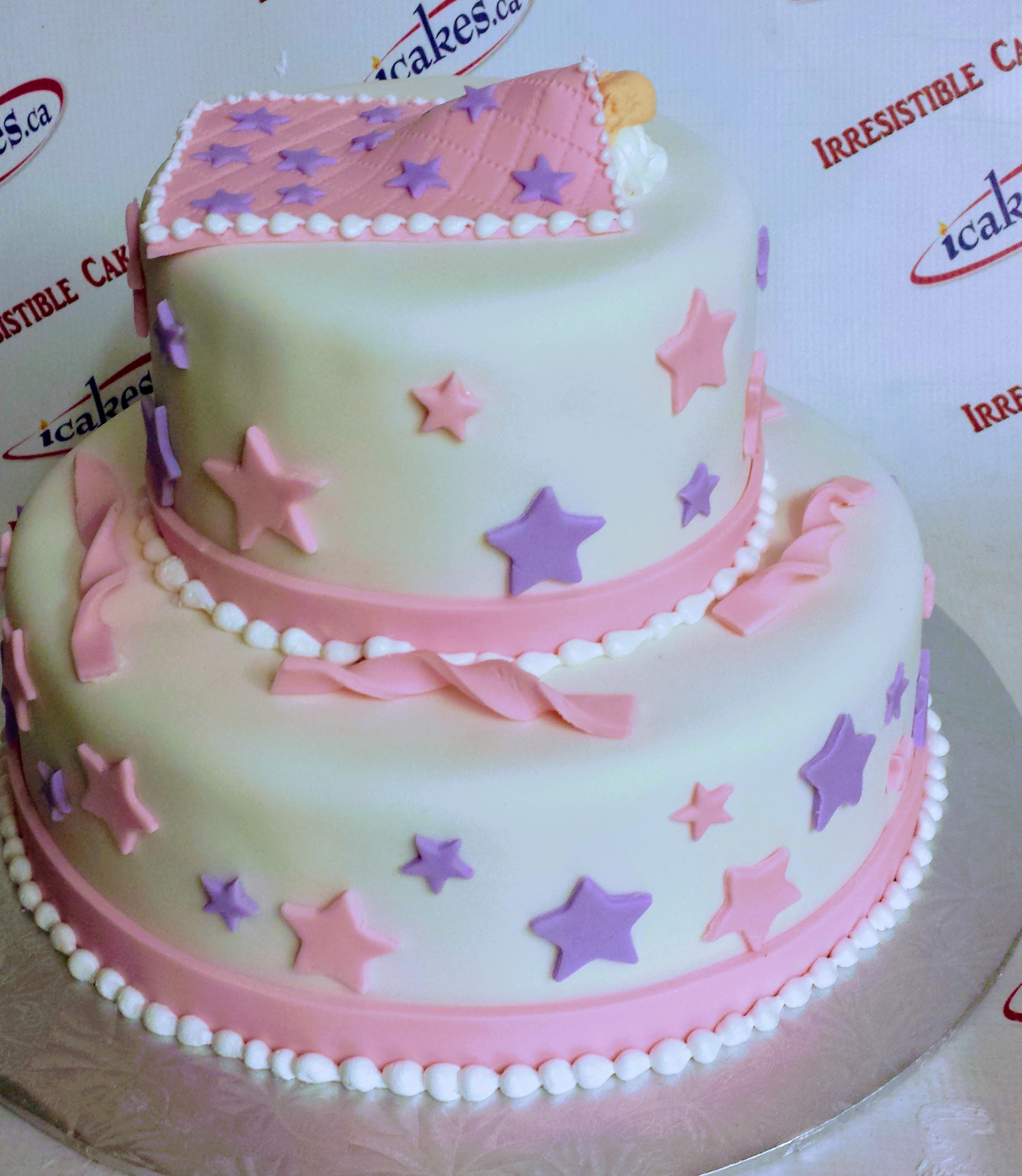Fondant 2 Tier Baby Shower Cake For Baby Girl/Boy