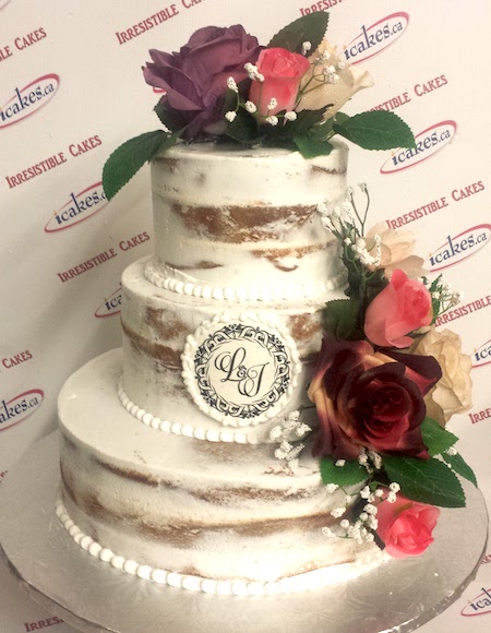 Monogram Rustic, Semi Naked, Buttercream Wedding Cake Woodbridge