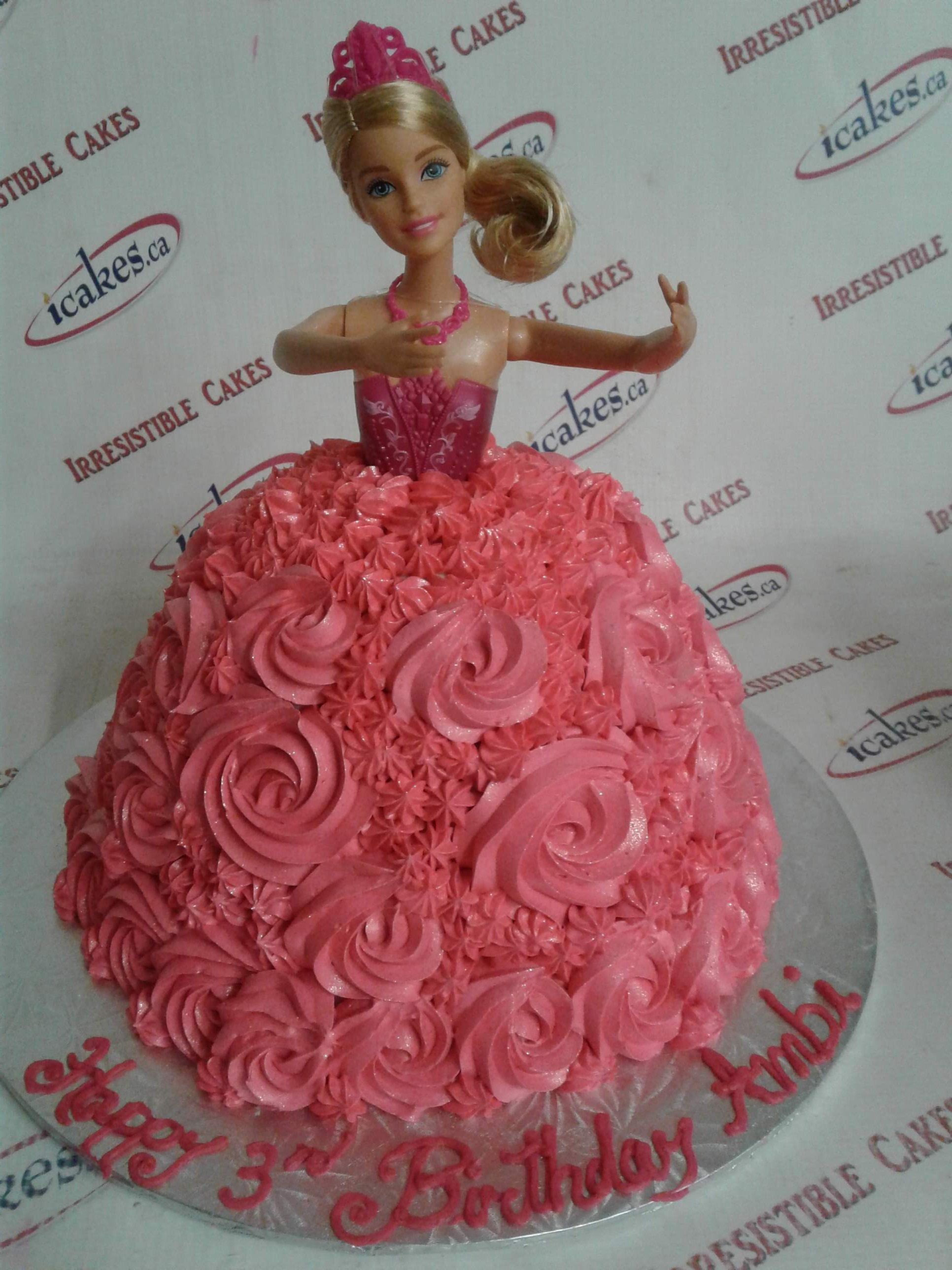 Doll Shape Barbie Buttercream Pink Rosette Cake