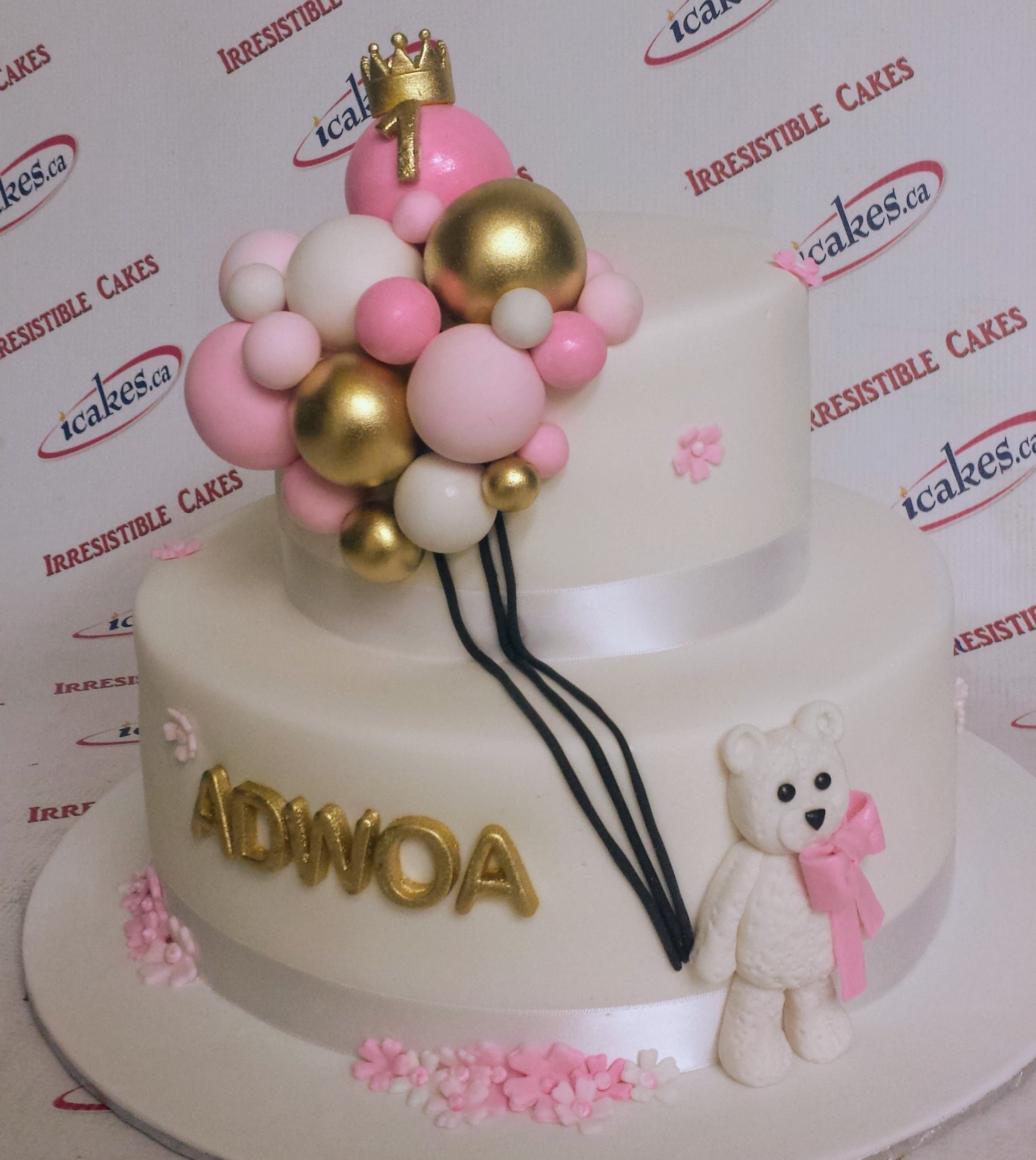 Princess Teddy Bear Balloons 2 Tier Fondant Baby Shower Cake