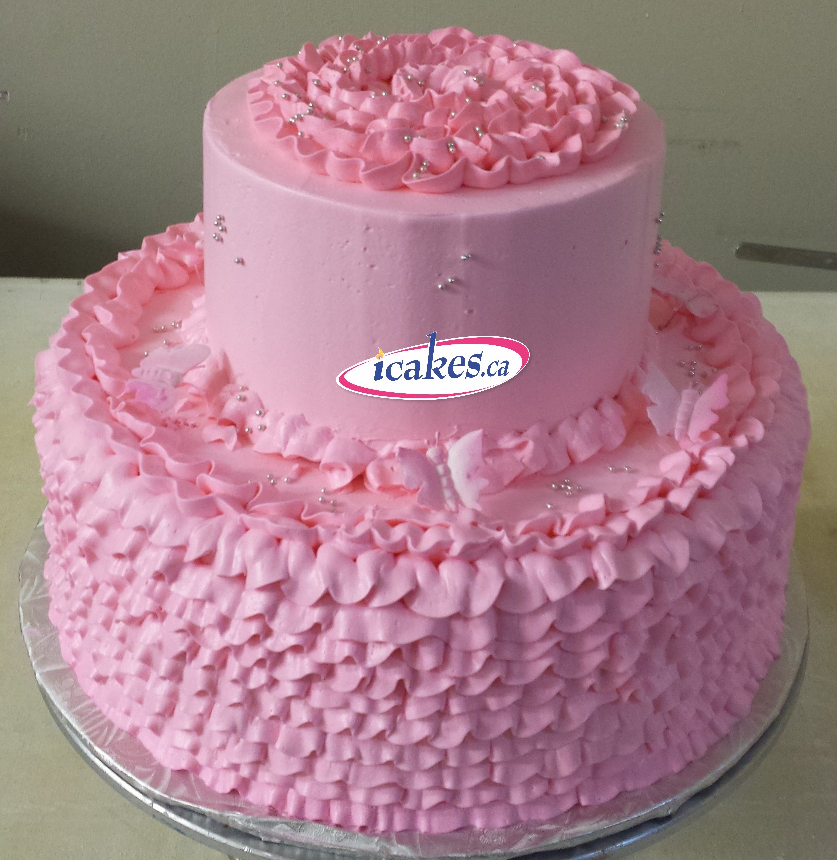 Pink 2 Tier Buttercream Bridal Shower Cake