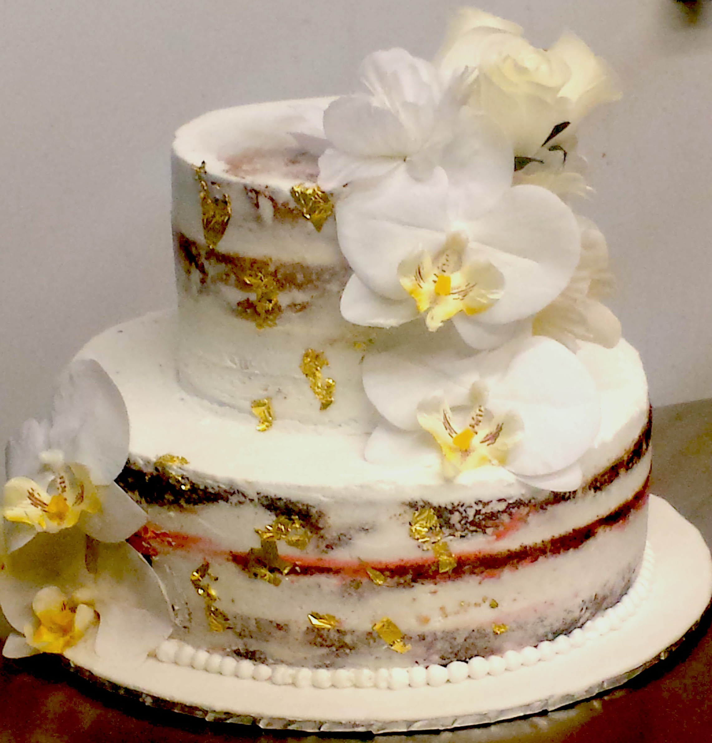 Rustic, Semi Naked, Buttercream, Bridal Shower Cake With Gold Flakes