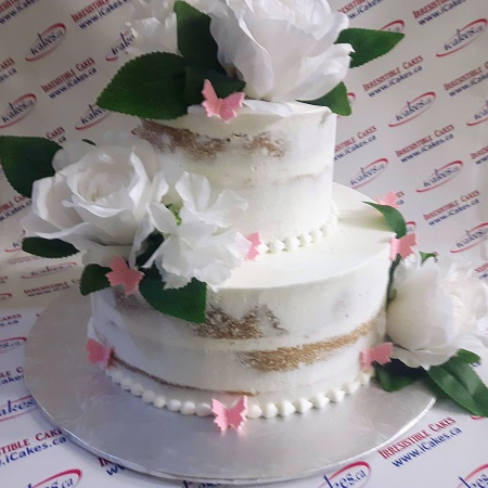 Rustic, Semi Naked, Silk Roses, 2 Tier Butterflies Birthday, Anniversary , Wedding, Engagement, Bridal Shower Cake