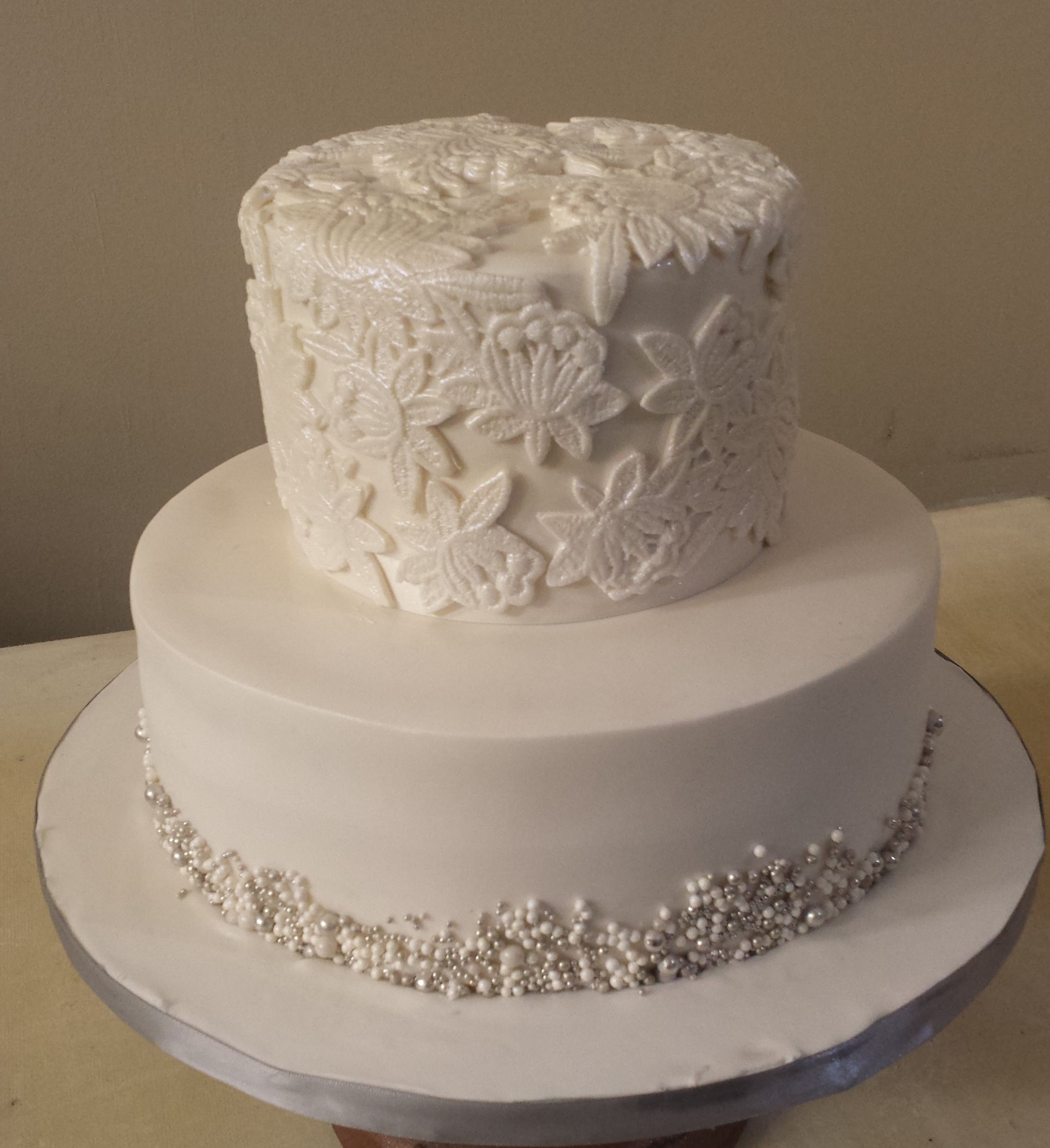 White Fondant Cut-Out, 2 Tier, Birthday/Engagement/Bridal Shower/Anniversary Cake For Woman