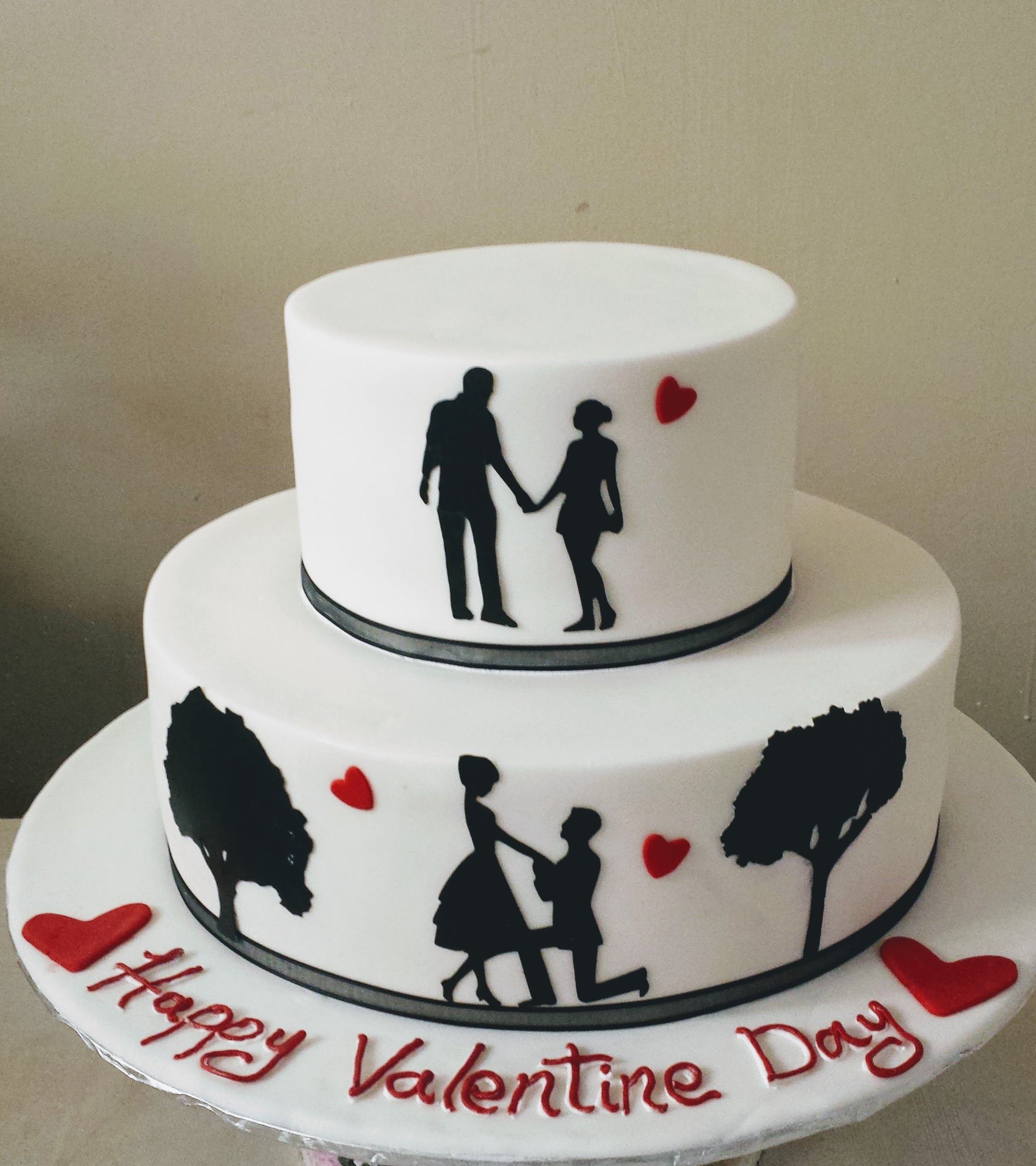 Silhouette Valentine 2 Tier Fondant Birthday Cake