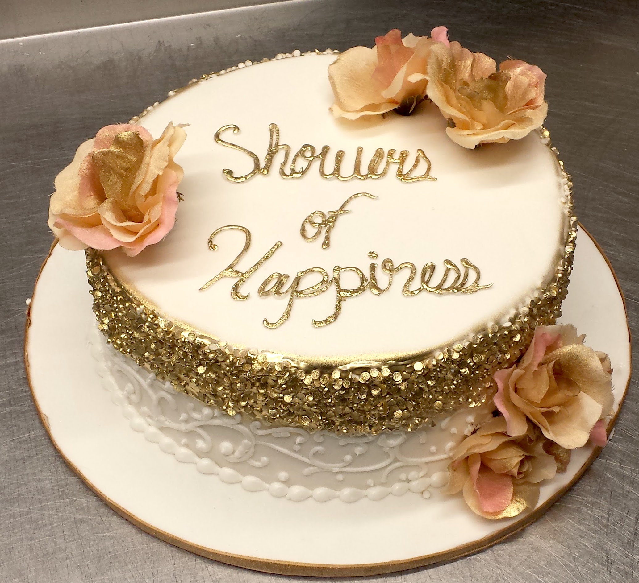 Fondant Gold Beading Bridal Shower Cake
