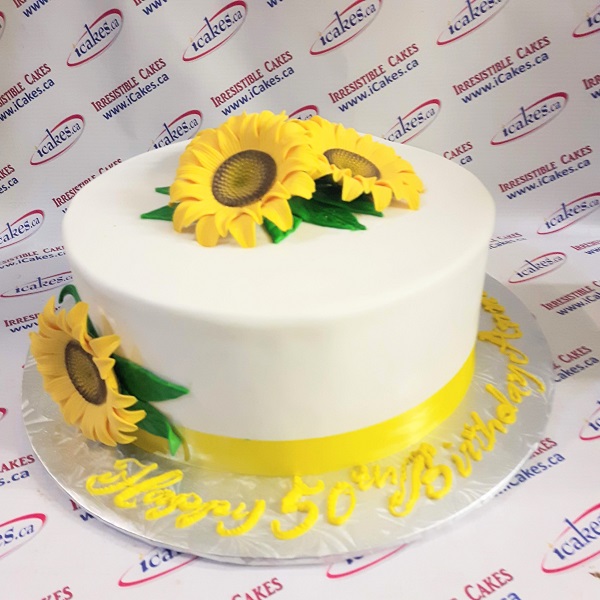 Sunflower gumpaste fondant birthday cake for girl or woman