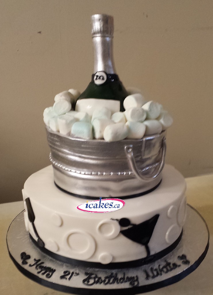 Wine/Champagne Bottle, Bucket, 2 Tier Birthday Cake For Man