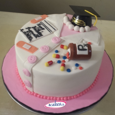 Pharmaceutical, doctor or nurse Birthday Graduation Fondant Cake