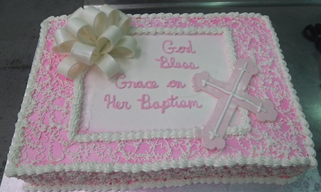 Baptism girl Slab Bow Buttercream Religious Cake Woodbridge