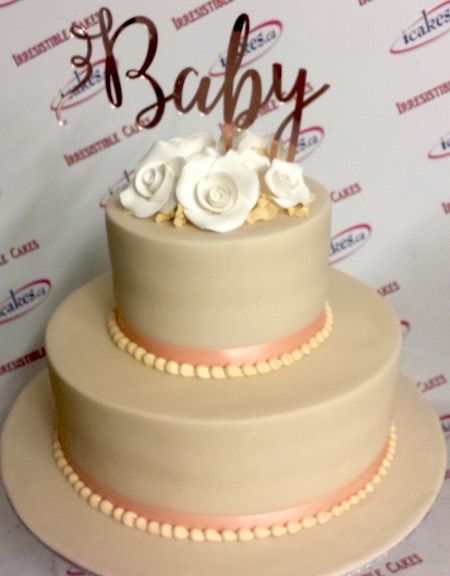 2 Tier Fondant Edible Roses Baby Shower Cake