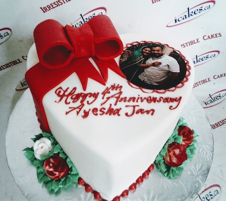 Heart Shape Bow Fondant Photo Anniversary Cake from Irresistible Cakes Brampton