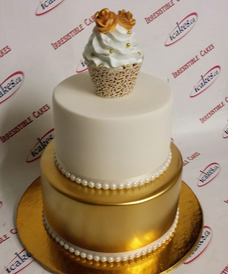 Gold Choice Cupcakes Fondant 2 Tier Anniversary/Birthday Cake