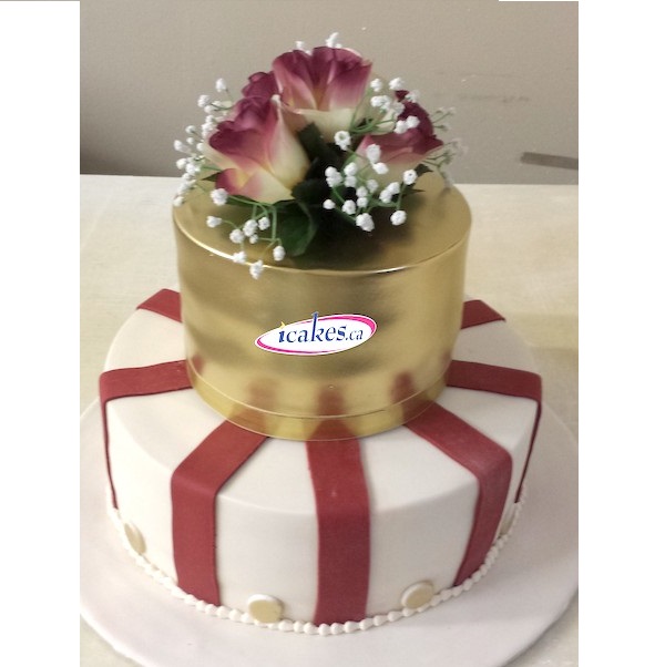 Golden Fondant Sweet Sixteen 2 tier girl birthday cake