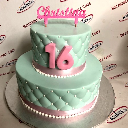 Christina Quilted 2 tier Sweet Sixteen, girl birthday cake