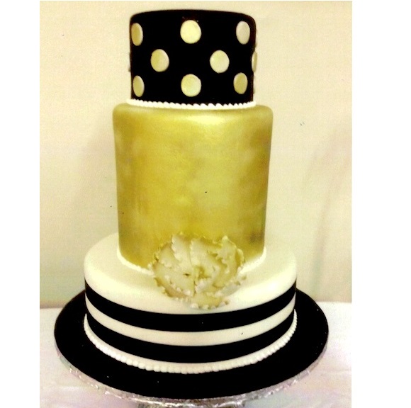Art Noubeau, Gold Spray, Polka Dots,Tall  Exclusive Fondant Wedding Cake