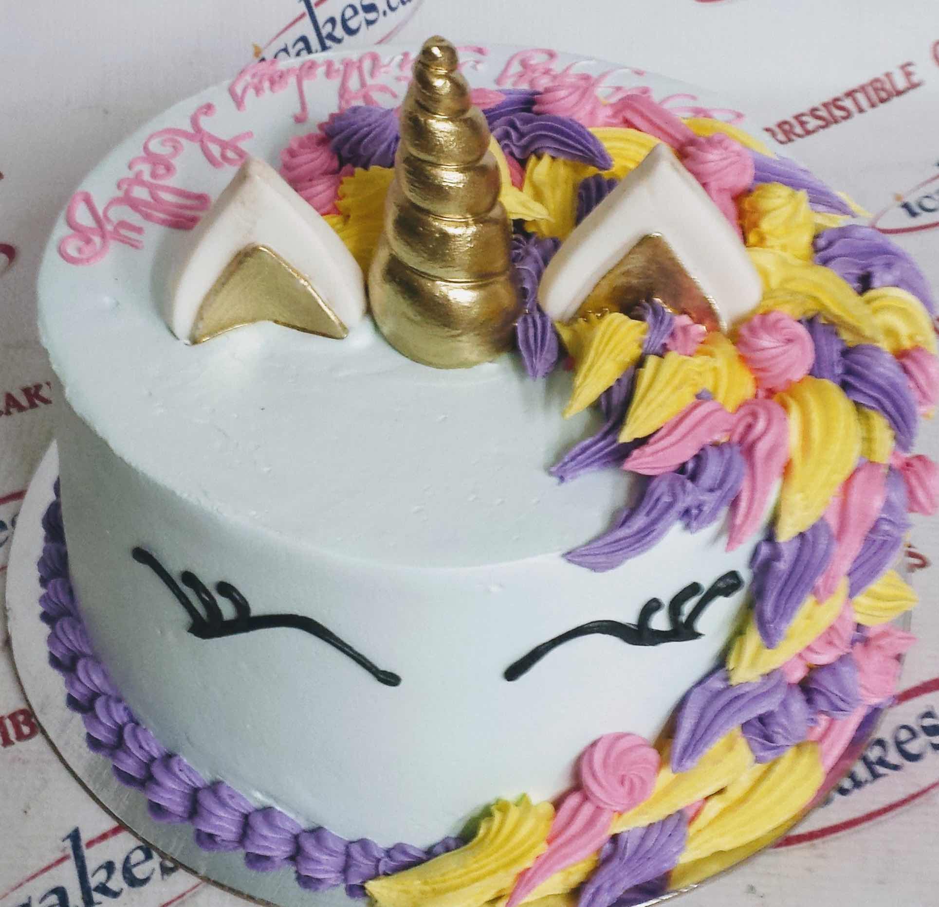 Unicorn  Gold Horn Birthday Cake For Kids/Girl