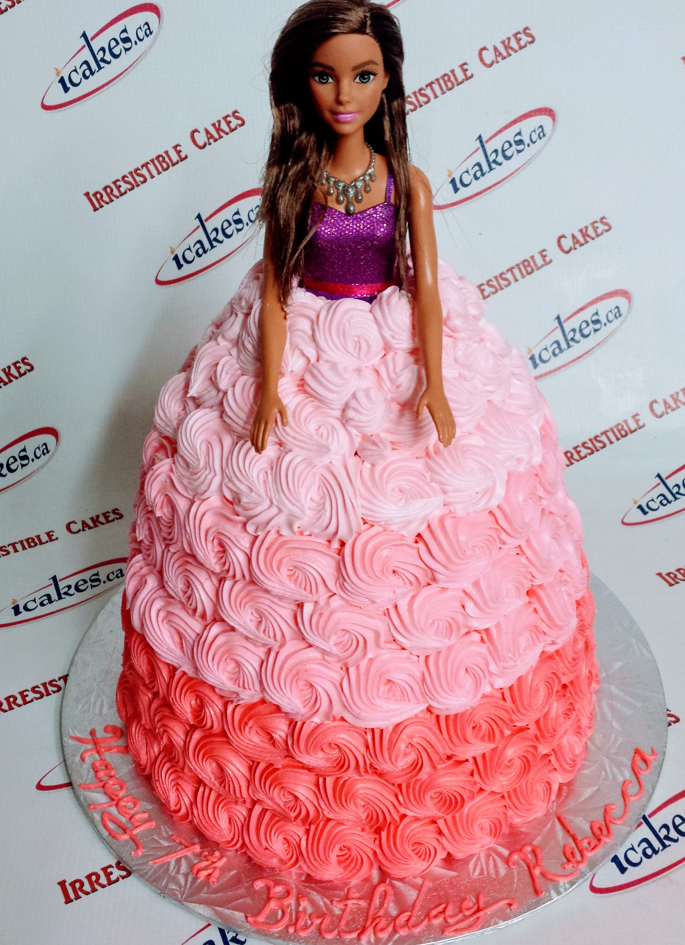 Doll Shape Barbie Buttercream Pink Rosette Cake