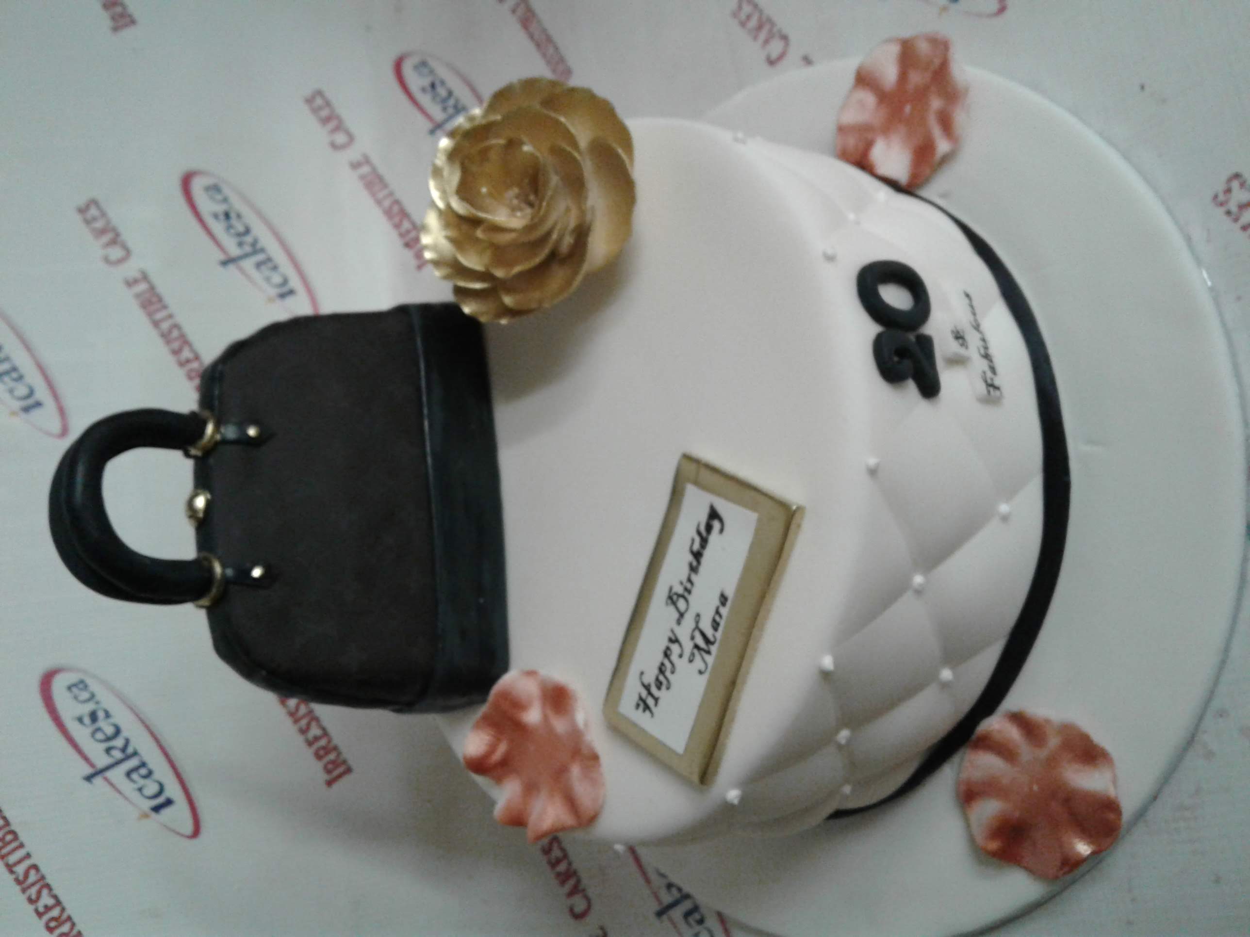 Chanel, Louis Vuitton, Gucci, Prada Bag/Purse, Black And Gold Rose, Birthday Cake For Woman/Girl