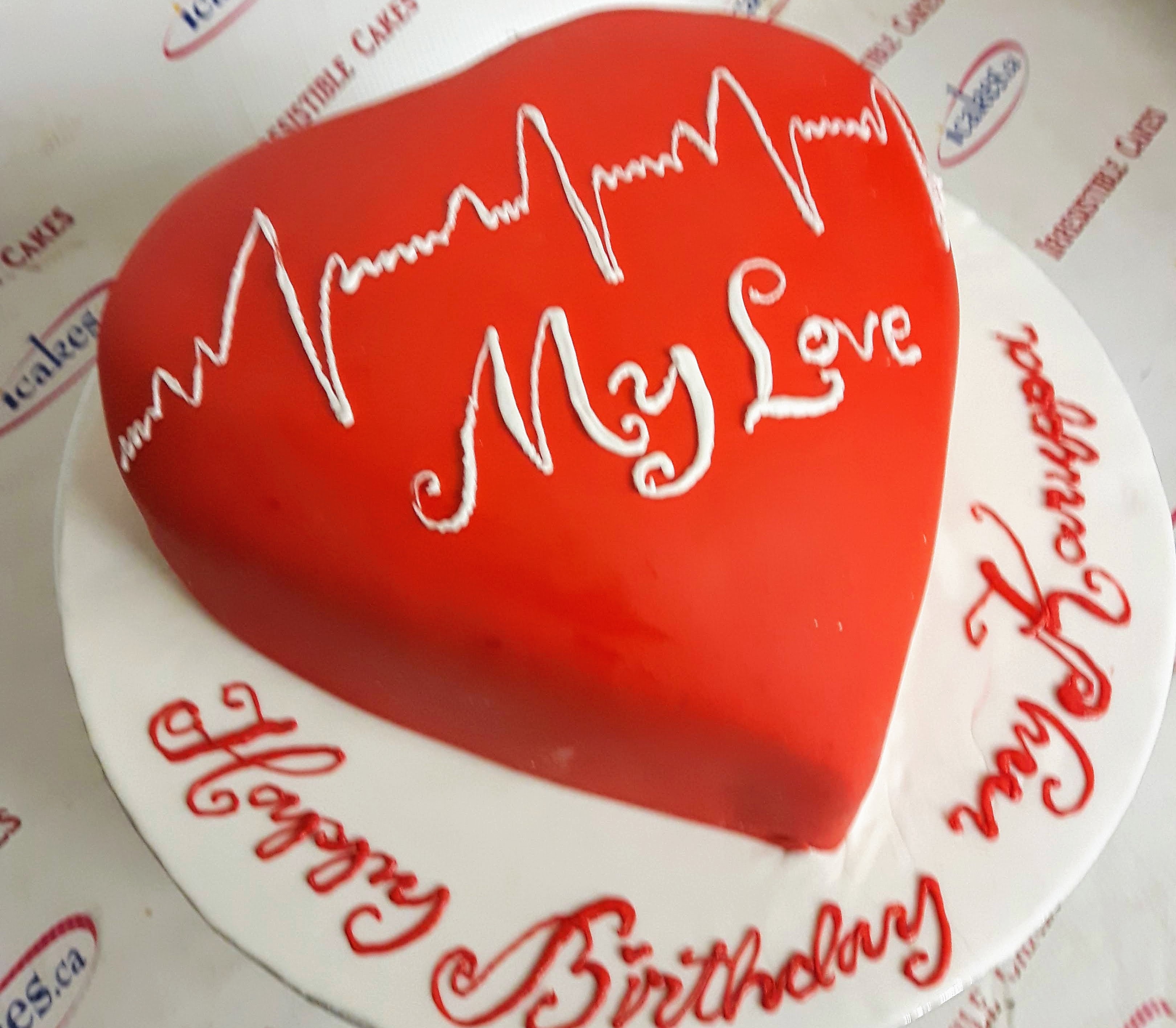 Love Heart Shape Fondant Birthday, Valentine, Engagement, Anniversary Cake