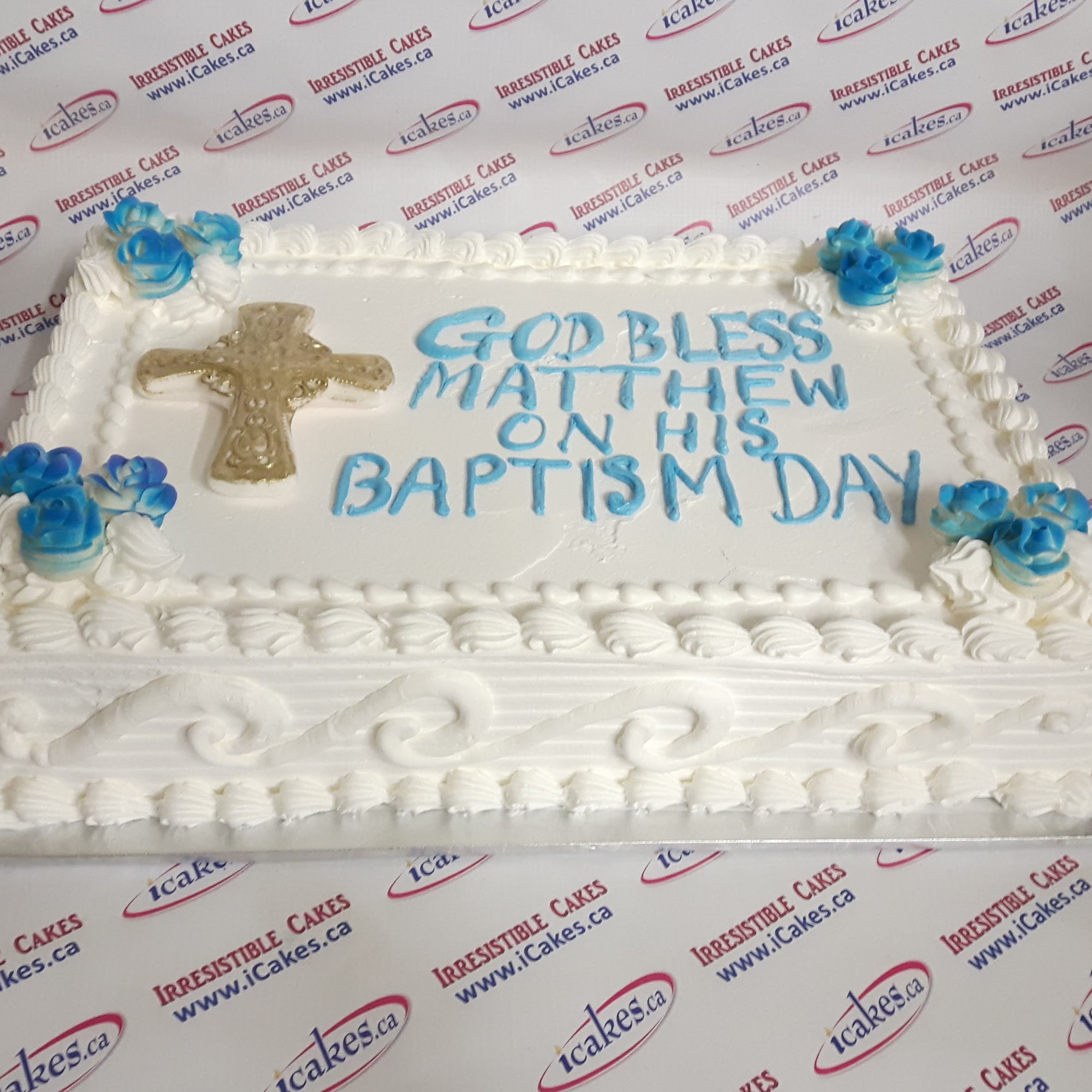 Baptism, Communion or Confirmation Sugar Roses Slab Buttercream Religious Cake from Irresistible Cakes Vaughan