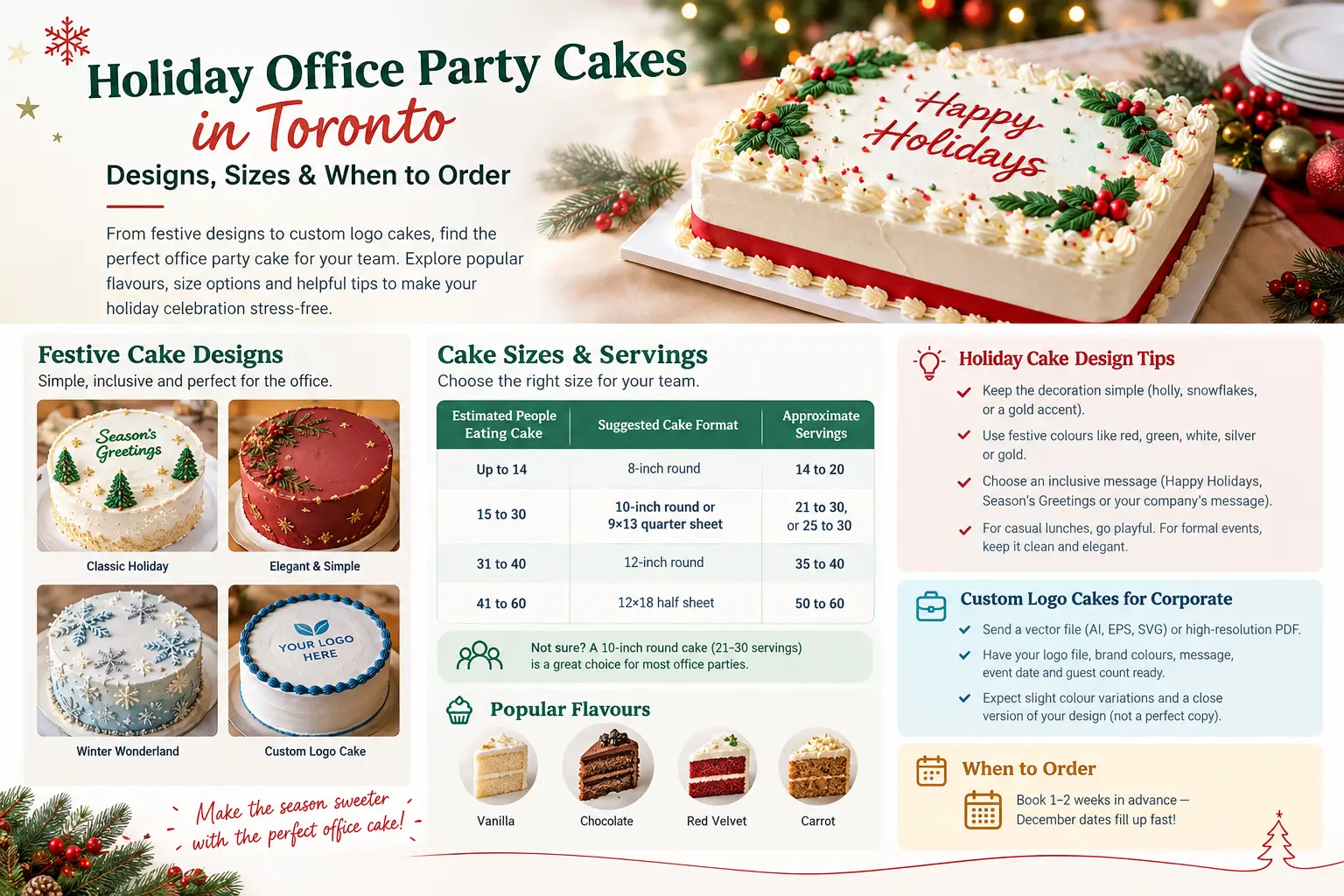 Holiday Office Party Cakes in Toronto: Designs, Sizes & When to Order