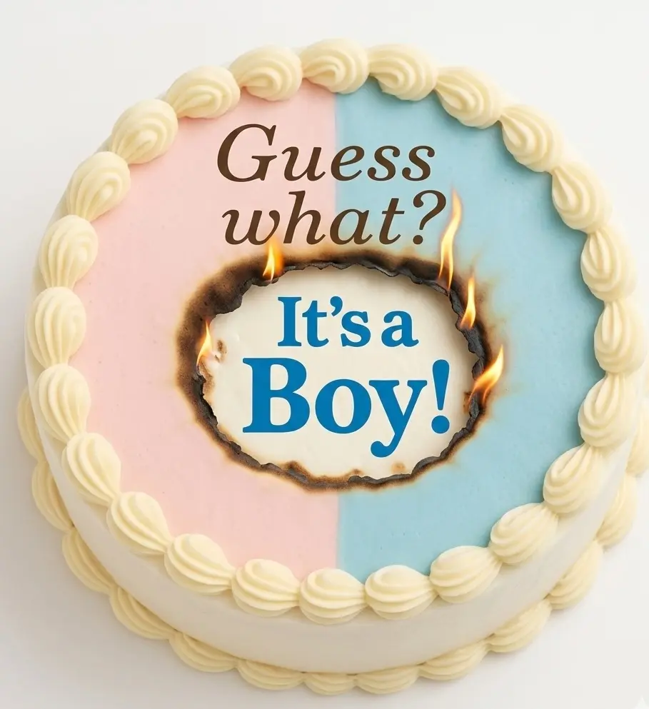 Gender Reveal Burn-away Cake