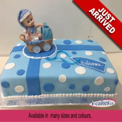 Polka Dots Fondant Baby Shower Cake For Baby Boy/Girl