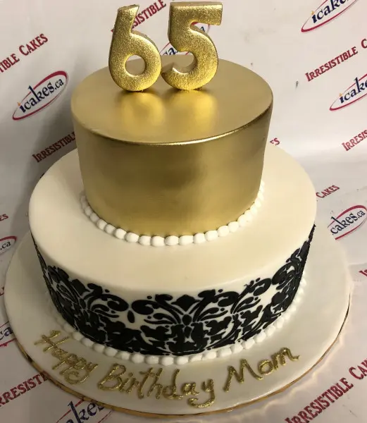 2 Tier Stencil Gold Fondant 50th Birthday Anniversary Cake For Woman
