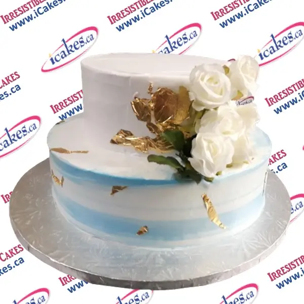 Rustic 2 tier gold leaves silk roses cake bridal shower