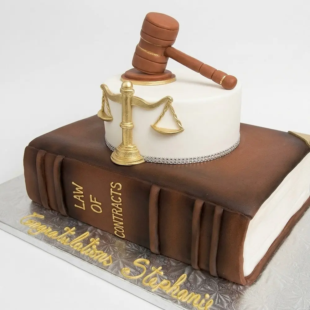 Law School Graduation Book & Gavel Cake