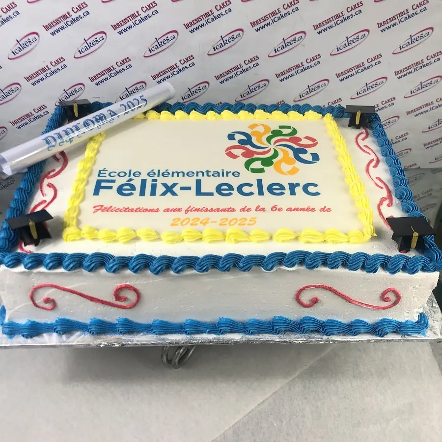 Custom Photo Buttercream Graduation Slab Cake – School Logo Edition