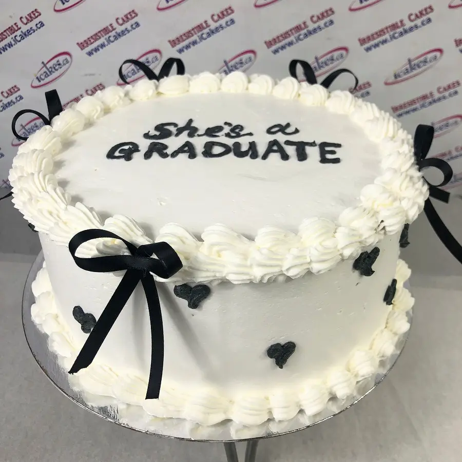 “She’s a Graduate” Elegant Buttercream Cake with Black Ribbons