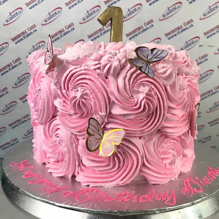Rosettes Tall Girl Birthday Cake – Elegant Buttercream Design