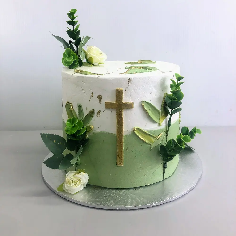 Modern Gold Cross Baptism and First Communion Cake