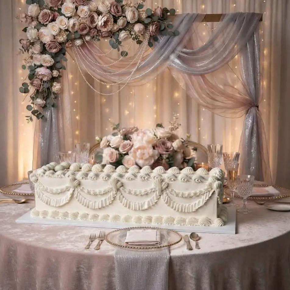 Vintage Piped Table Runner Sheet Wedding Cake