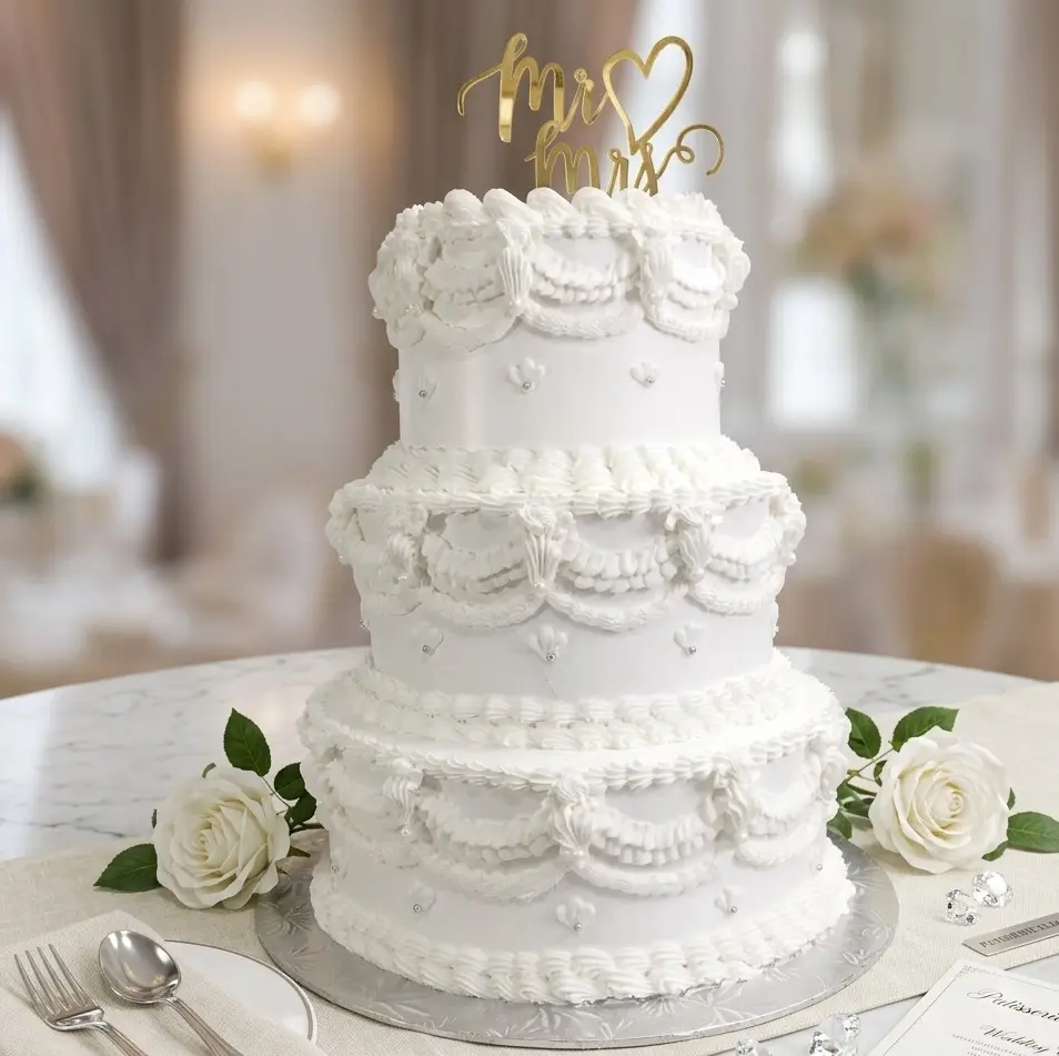 Vintage Piped Buttercream Wedding Cake