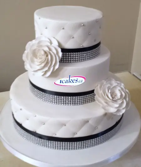 Replica Fondant Gum Paste Edible Roses, Bling Wedding Cake From Irresistible Cakes Toronto