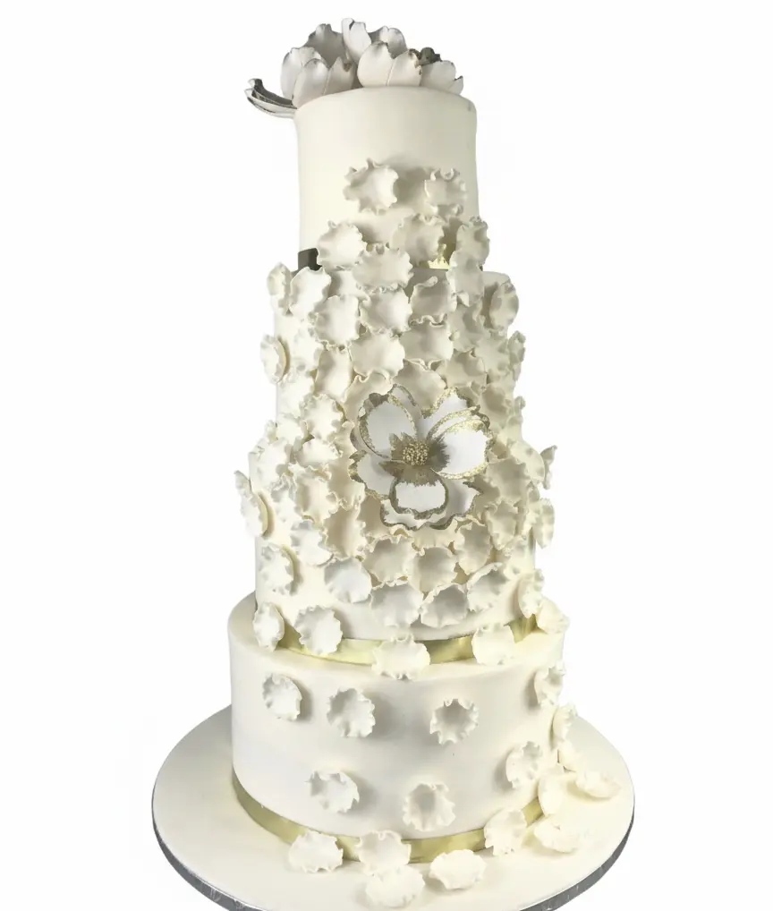 Rose Elegance Tall Wedding Cake with Petal Accents