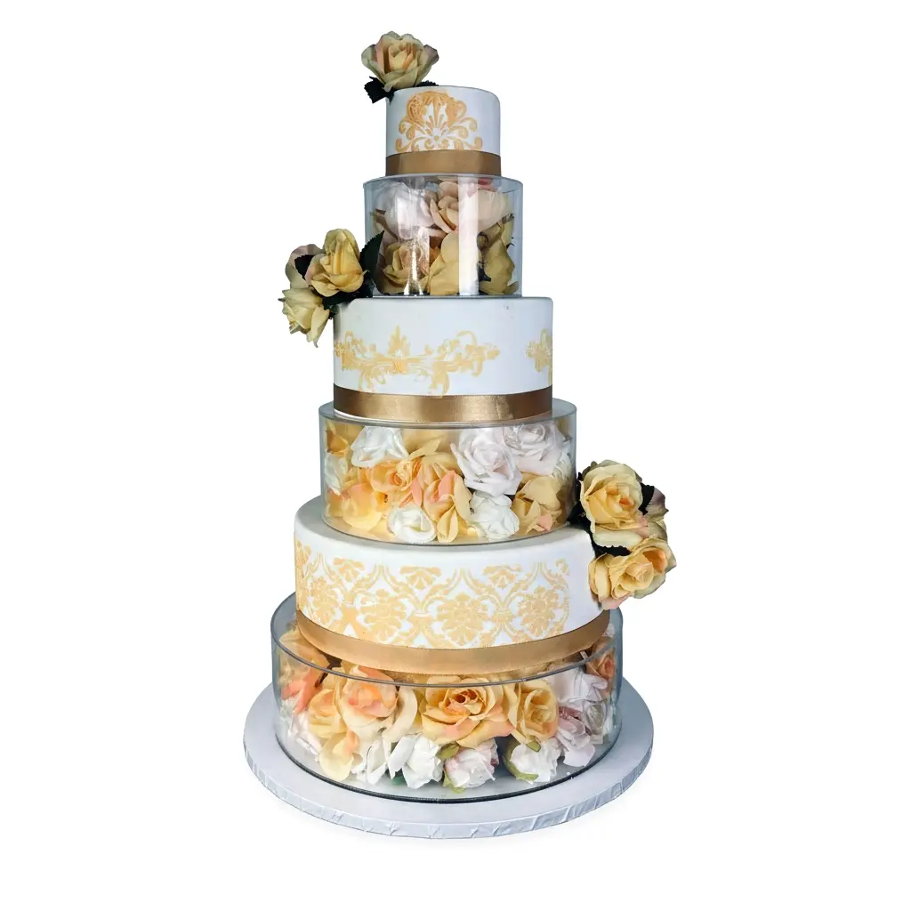 Custom Stencil Wedding Cake with Acrylic Spacer & Silk Flowers