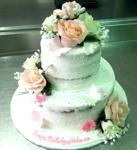 Rustic Semi-Naked Silk Roses 2-Tier Cake