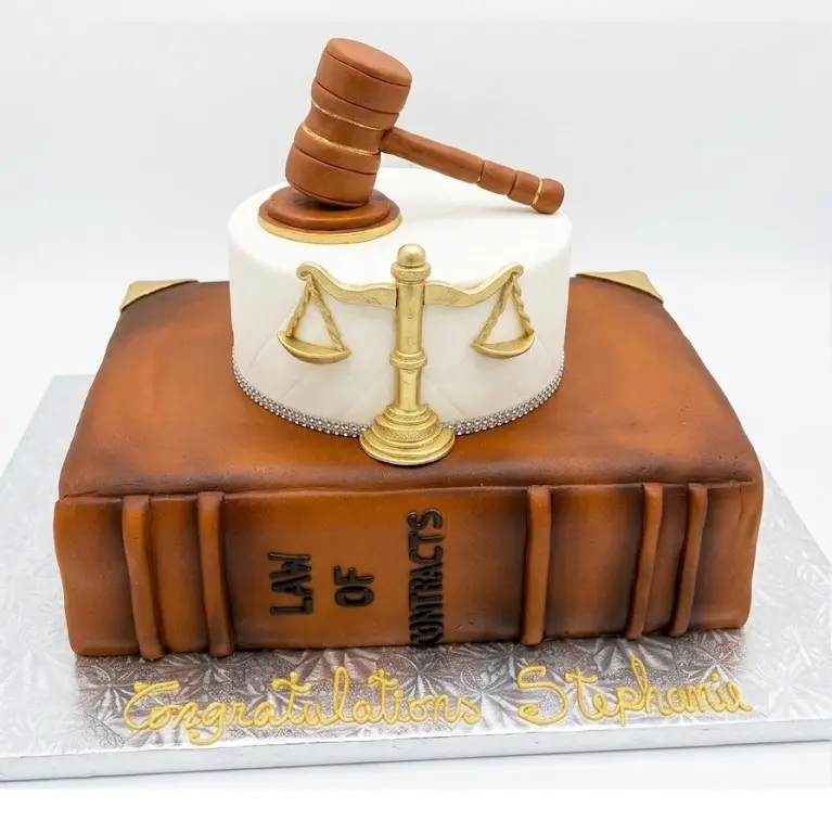 Law School Graduation Book & Gavel Cake