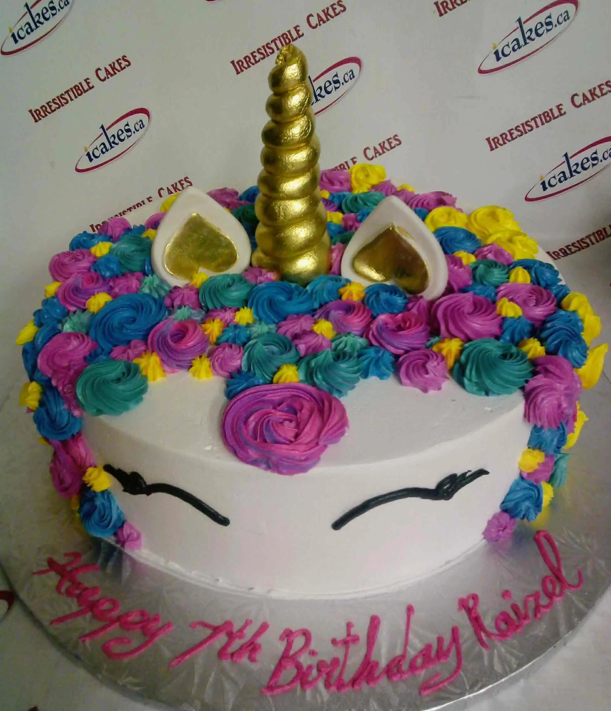 Unicorn  Gold Horn Birthday Cake For Kids/Girl